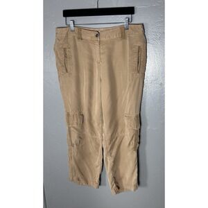 J Jill Women's 100% Tencel Cropped Cargo Pants Dark Tan Size 14 Breathable Airy